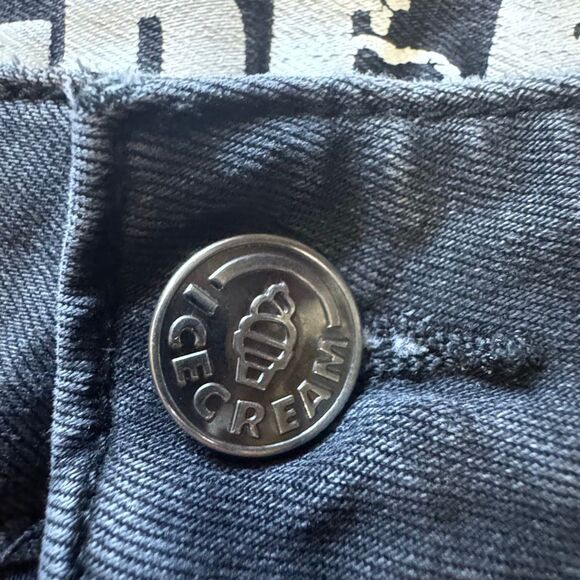 Icecream Jade Black Jeans Size 32 Blue Running Dog Graphic Distressed Streetwear - Picture 4 of 16